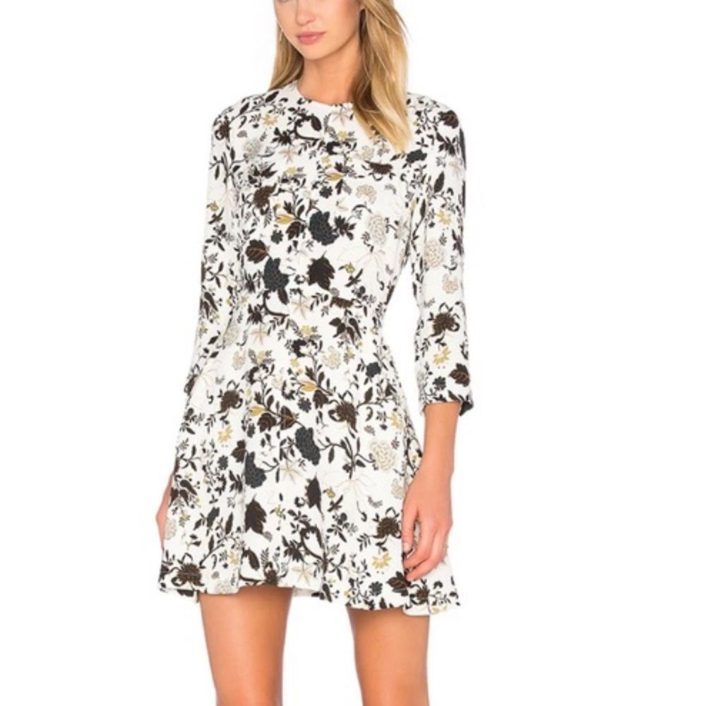 A.L.C. Silk Terry Floral Print Mini Dress Women Sz 6 Brown Cream Cottagecore ASO